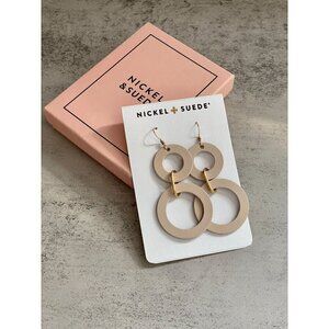 NWT Nickel and Suede Soft Sand Sloanes Rose Pink Leather Circle Drop Earrings